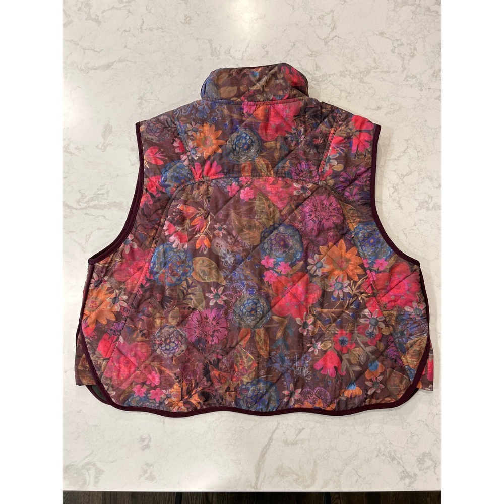 Natural Life Floral Quilted Puffer Vest L/XL Multi Color Snap Front Boho - Picture 2 of 7